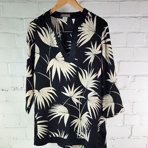 Tommy Bahama Tropical Print Tunic Black / White 100% Silk Women's Medium